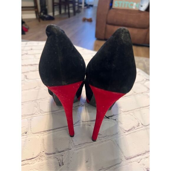 Liliana Size 8 Faux Suede Pump Platform Heels Black Red Sexy Cocktail Pinup Glam - Picture 6 of 9